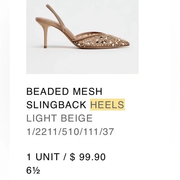 Zara Women's Beaded Nude Slingback Heels - Picture 9 of 9